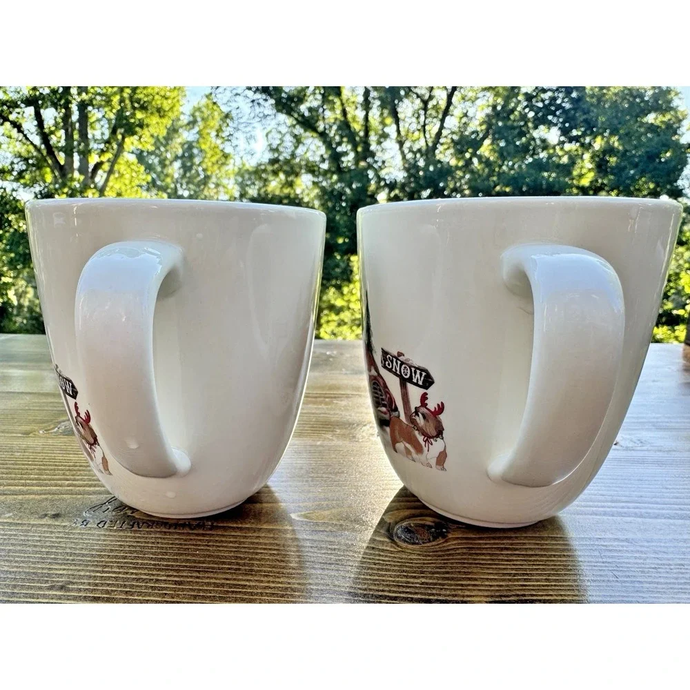 Pier 1 Winter Wonders Christmas Red Truck Dogs Cats‎ Mug Set 2 Ironstone